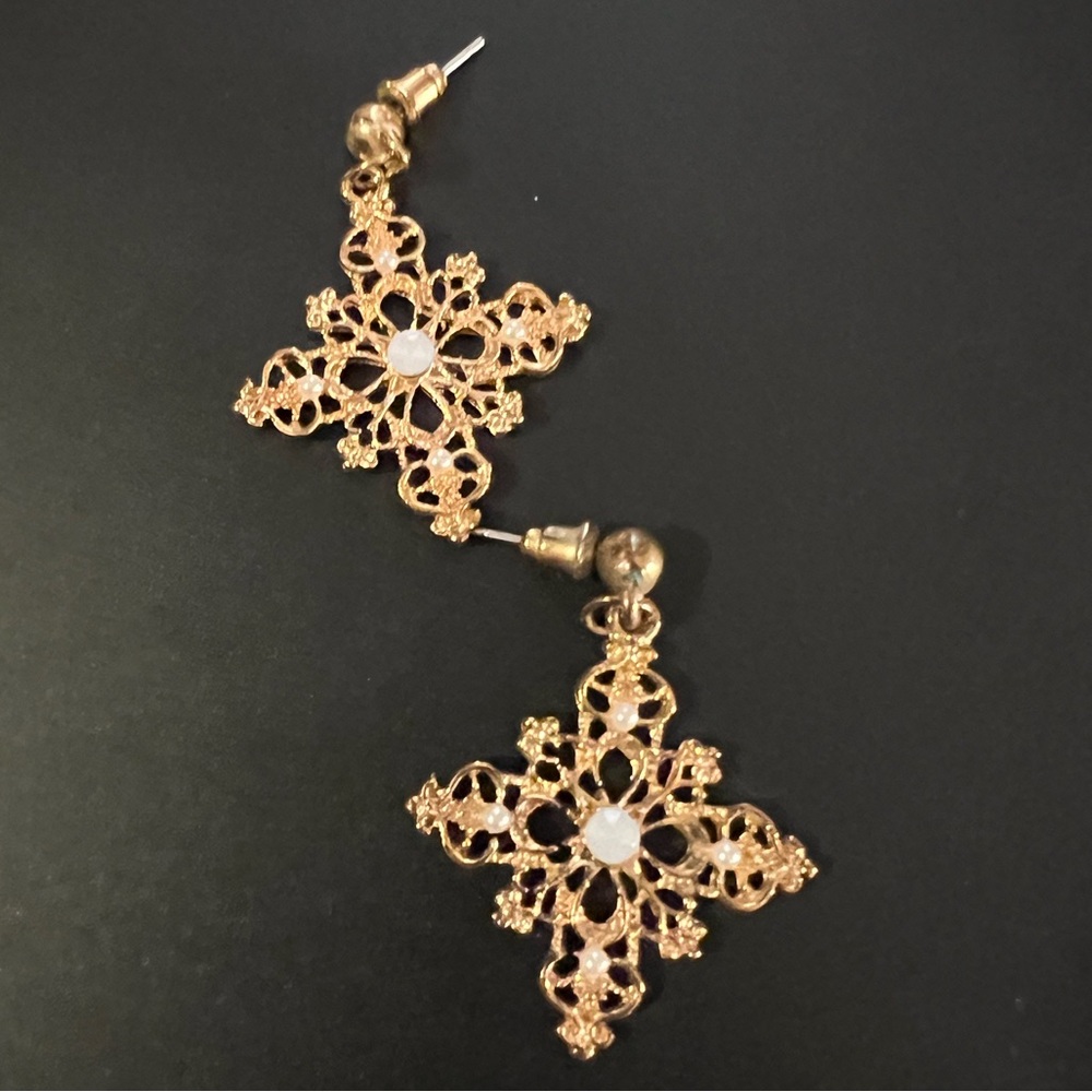 Vintage Gold and White Stone Earrings - Picture 1 of 8
